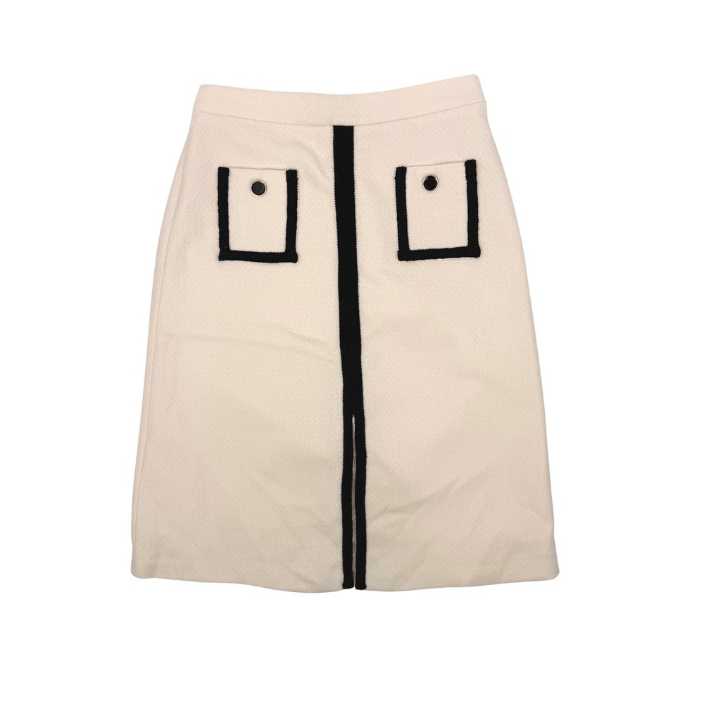 MOTF Midi Skirt Womens L Cream New Textured Contrast Trim Front Slit